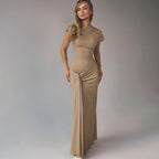 Autumn new product fashionable temperament slim fit pleated lace up short sleeved dress for women