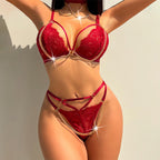 2-Piece Embroidered Suspender Bra and G-String Set - S/M/L/XL-2