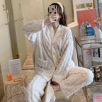Autumn/winter Season High-end Coral Fleece Pajama Set Women's Long Sleeve Loose-fit Thickened Warm Suit