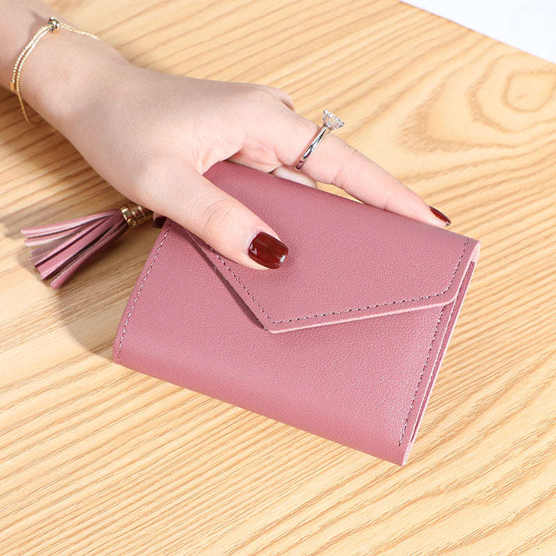 New women's wallet with multiple card slots, Su Liu short card bag, Korean version, small fresh leather wallet, wallet