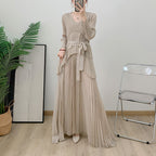 Sun pleated dress long sleeved handmade pleated solid color long skirt Dubai lace up skirt