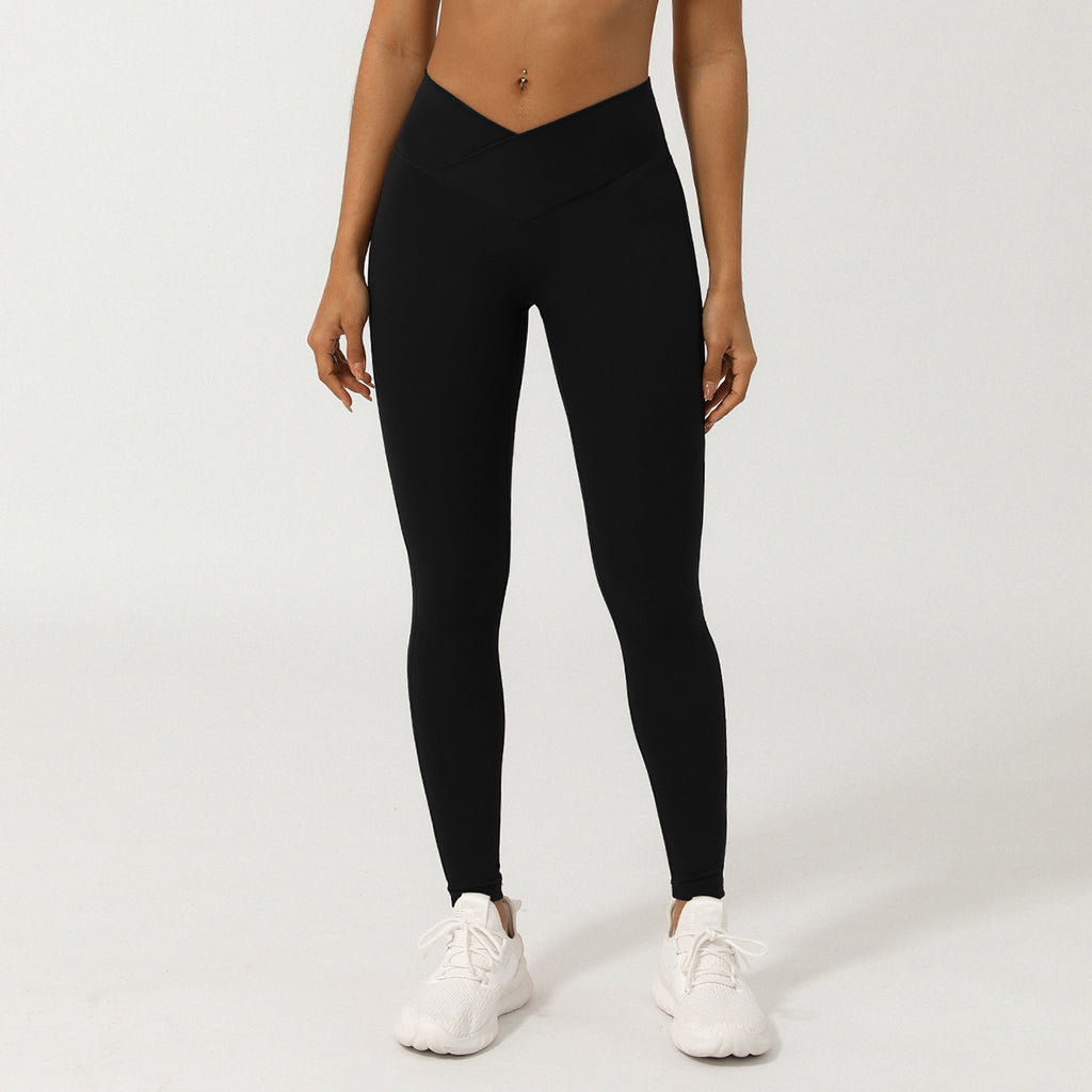 Cross V-shaped yoga cropped pants without T-line peach hip lifting fitness pants quick drying sports pants