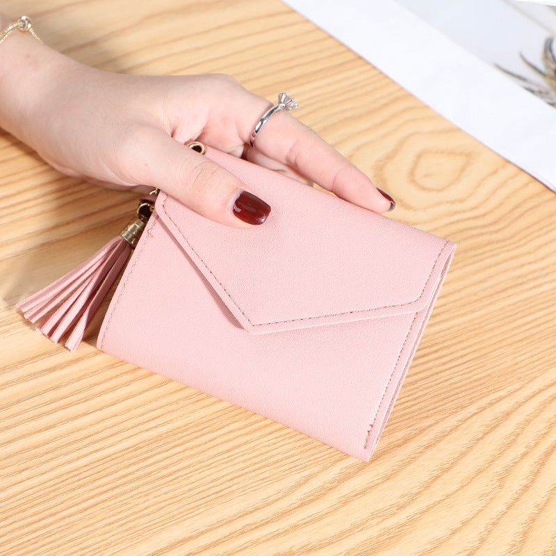 New women's wallet with multiple card slots, Su Liu short card bag, Korean version, small fresh leather wallet, wallet