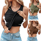 Ins Round Neck Vest With Bra Summer Solid Color Bottom Sleeveless Top Womens Clothing