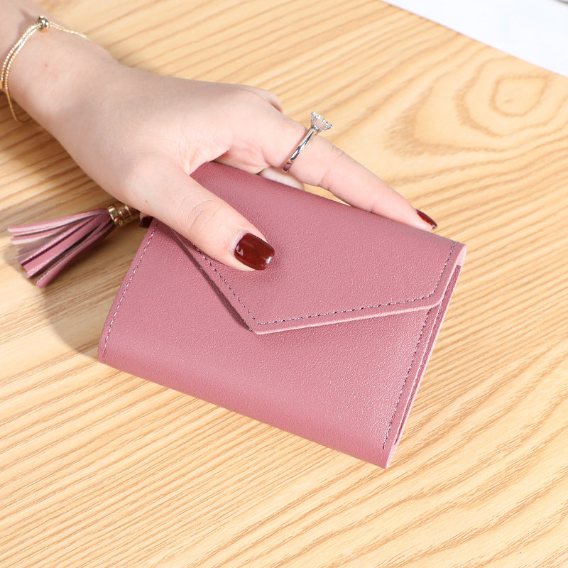 New women's wallet with multiple card slots, Su Liu short card bag, Korean version, small fresh leather wallet, wallet