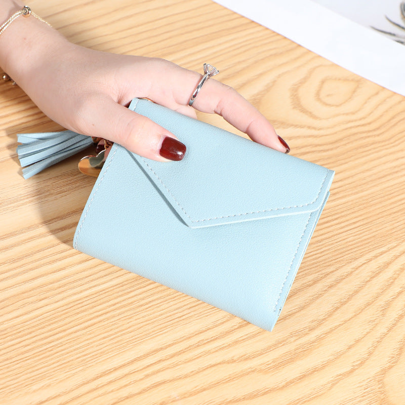 New women's wallet with multiple card slots, Su Liu short card bag, Korean version, small fresh leather wallet, wallet