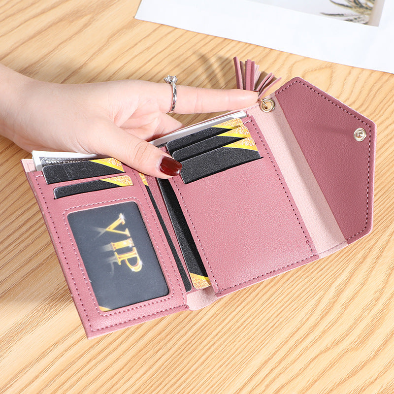 New women's wallet with multiple card slots, Su Liu short card bag, Korean version, small fresh leather wallet, wallet