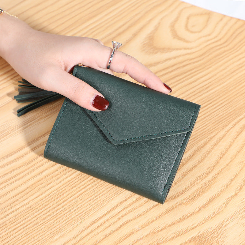 New women's wallet with multiple card slots, Su Liu short card bag, Korean version, small fresh leather wallet, wallet
