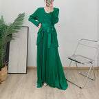Sun pleated dress long sleeved handmade pleated solid color long skirt Dubai lace up skirt